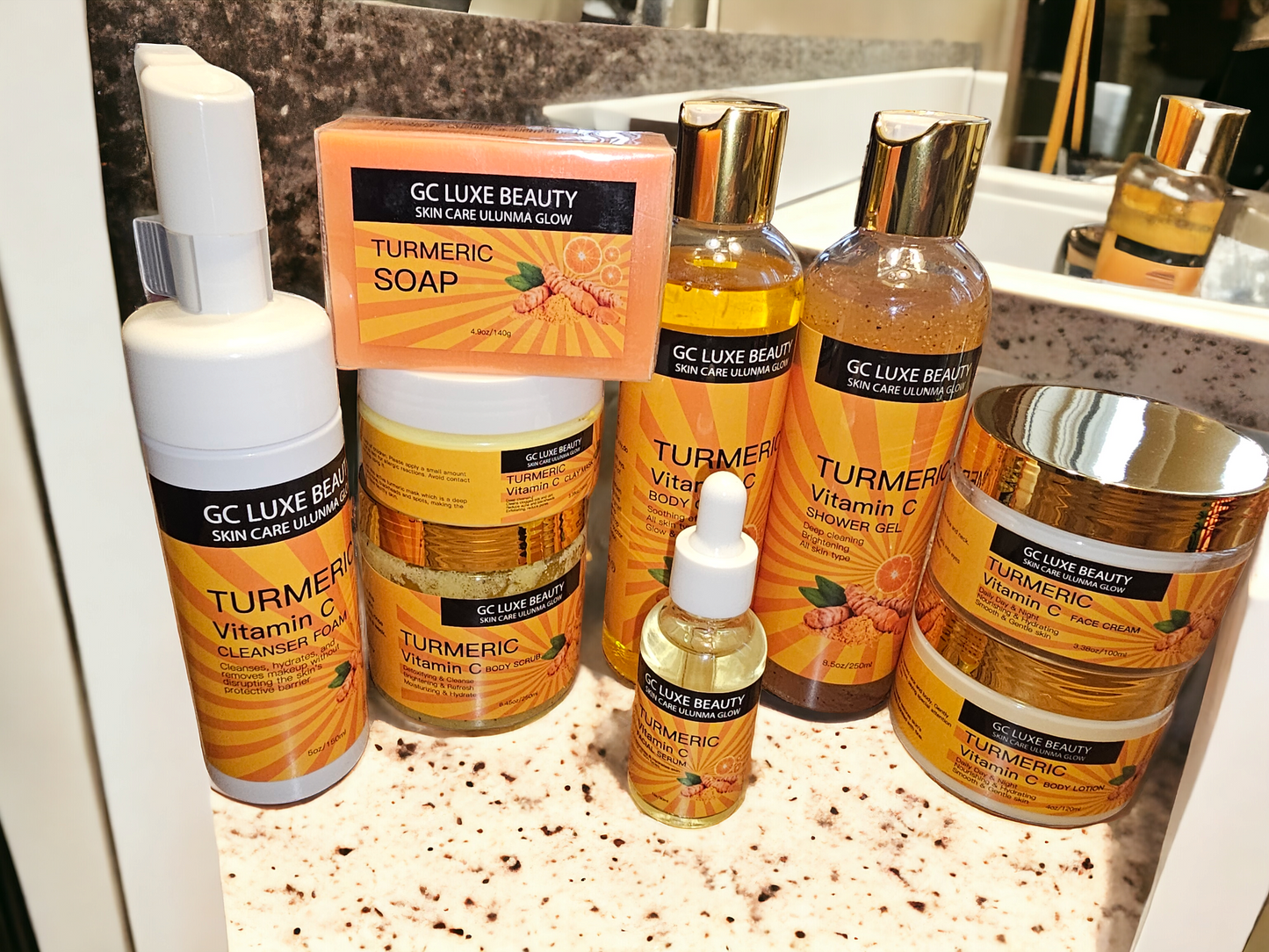 GC LUXE BEAUTY TURMERIC VITAMIN C BUNDLE PACKAGE package ULUNMA GLOW