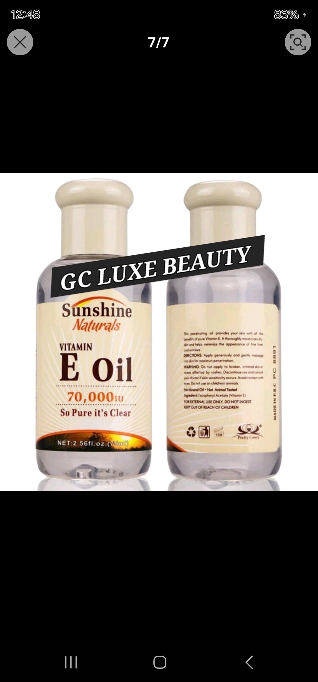 GC LUXE BEAUTY SUNSHINE NATURALS VITAMIN E OIL