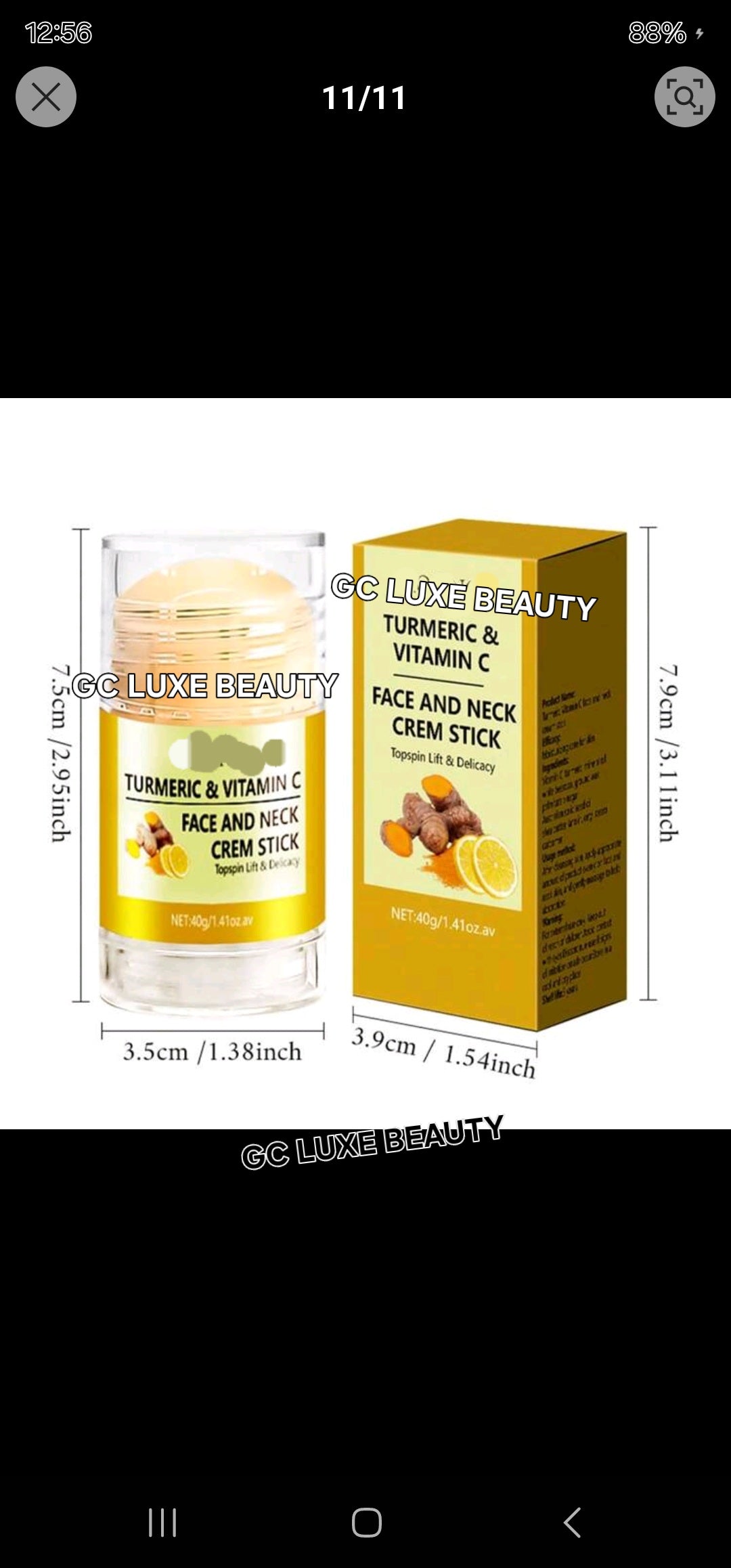 GC LUXE BEAUTY 40g Vitamin C+Turmeric Deep Hydrating Neck &Face cream stick, Reliefs Tightness Dryness, Moisturizes& Nourishes skin.