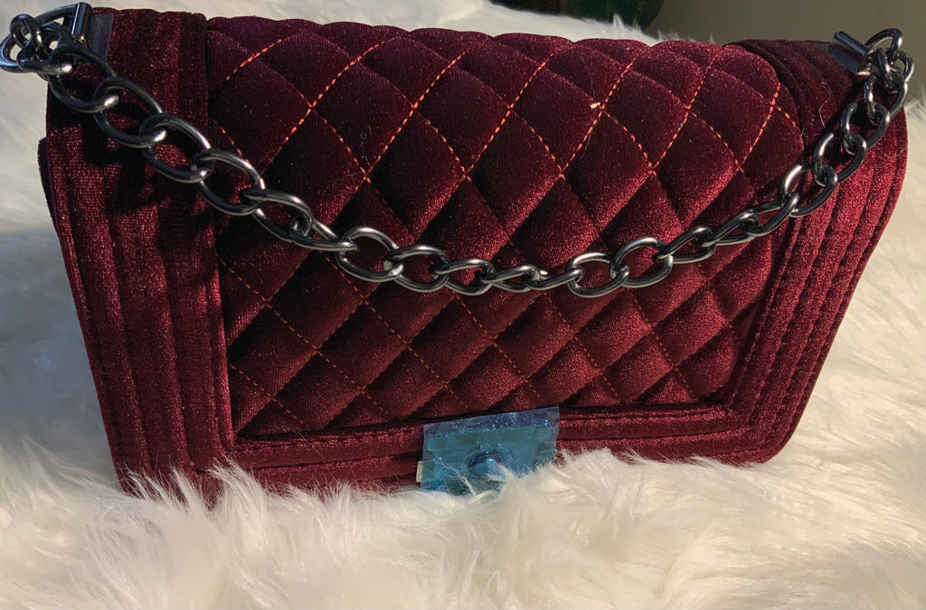 Pre-owned Guess Velvet Handbag In Burgundy | ModeSens